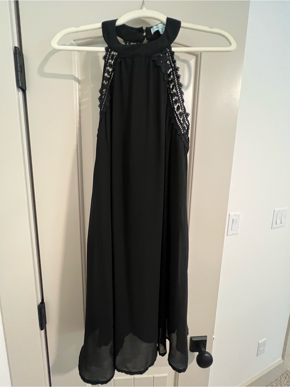 She + Sky Black Lace-Trim Chiffon Dress